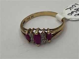 10K Women's Marquise Cut Ruby and Diamond Ring Yellow Gold 1.6g Size 6
